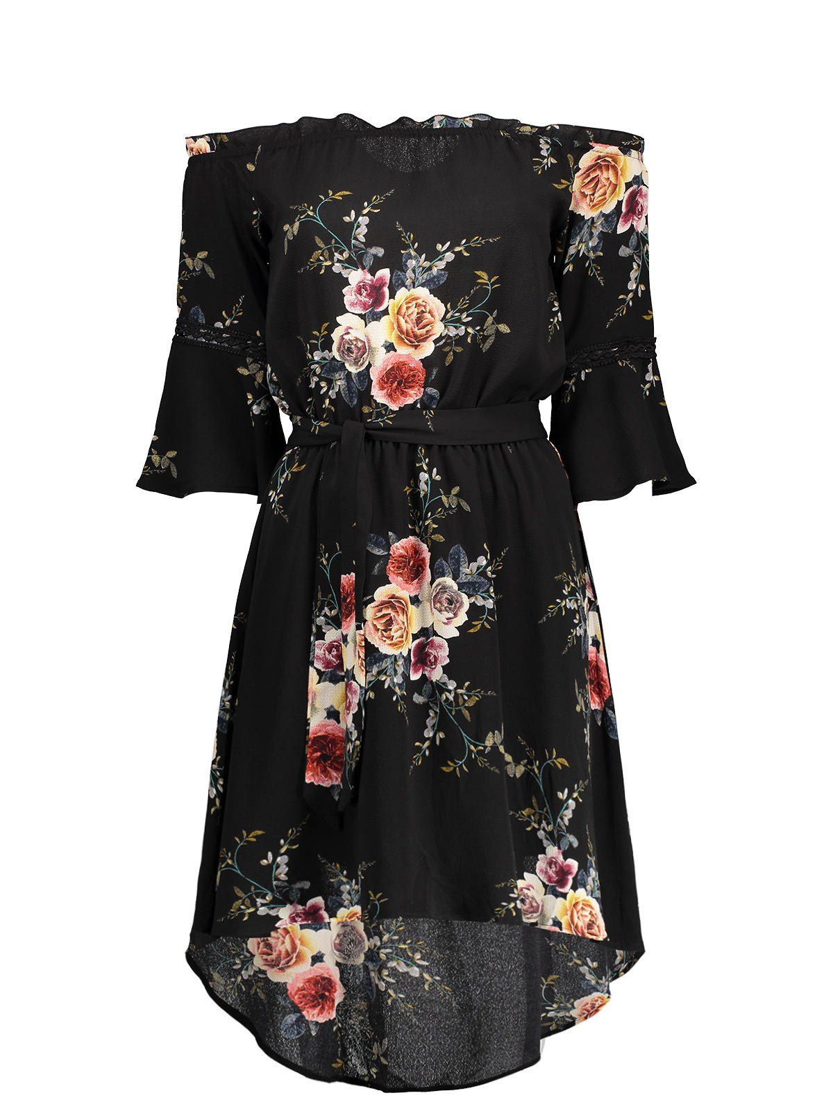 56 OFF Off The Shoulder Floral Chiffon Dress Rosegal