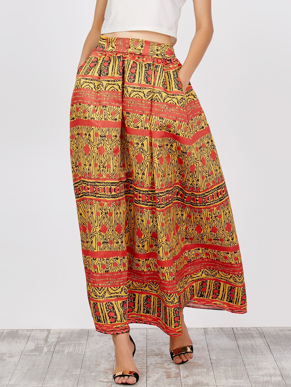 African Printed High Waist Skirts In Yellow S Rosegal