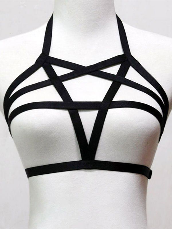 Back Closure Cross Strap Cupless Shelf Bra, Black