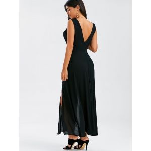 Black Xl Low Cut Backless Long Slit Party Dress Rosegal