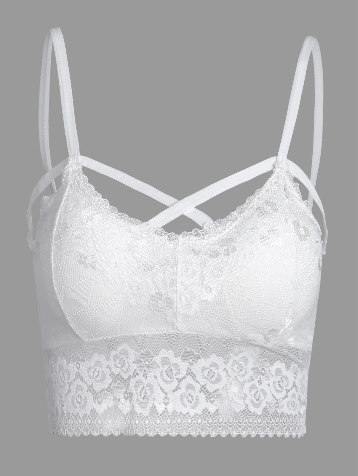 Cross Front Padded Lace Crop Cami Top, White