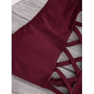 Wine Red S Lace Up Criss Cross Padded Bikini Rosegal