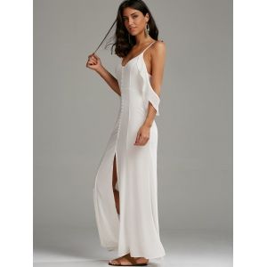 White Xl Cold Shoulder Long Backless Slit Prom Dress RoseGal