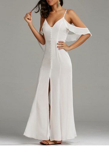 34 OFF Cold Shoulder Long Backless Slit Prom Dress Rosegal