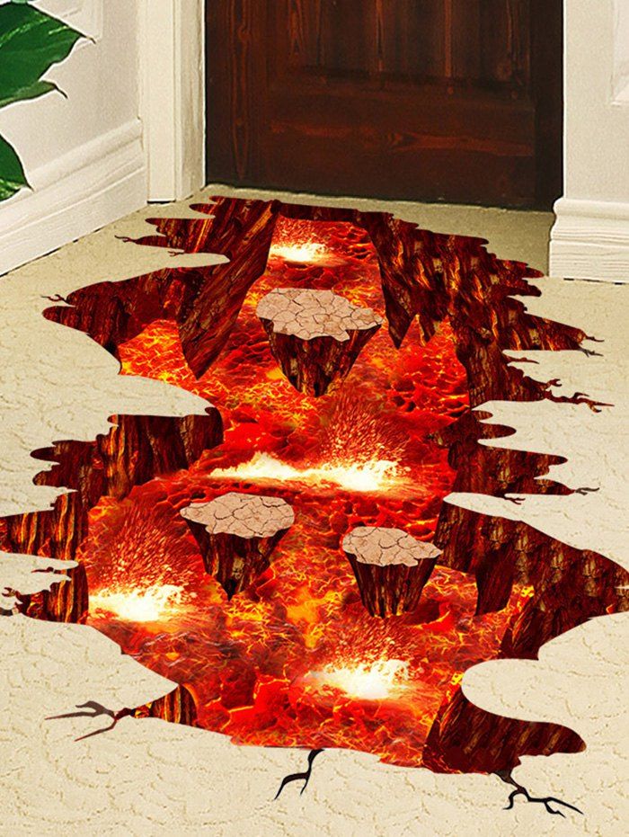 Volcano Vinyl Floor 3D Wall Sticker, Red