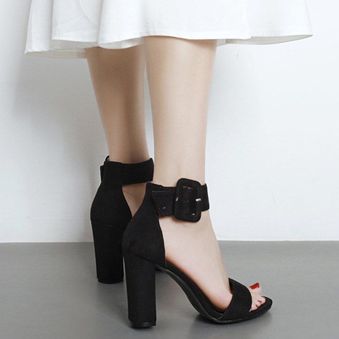 High Heel Ankle Strap Sandals, Black