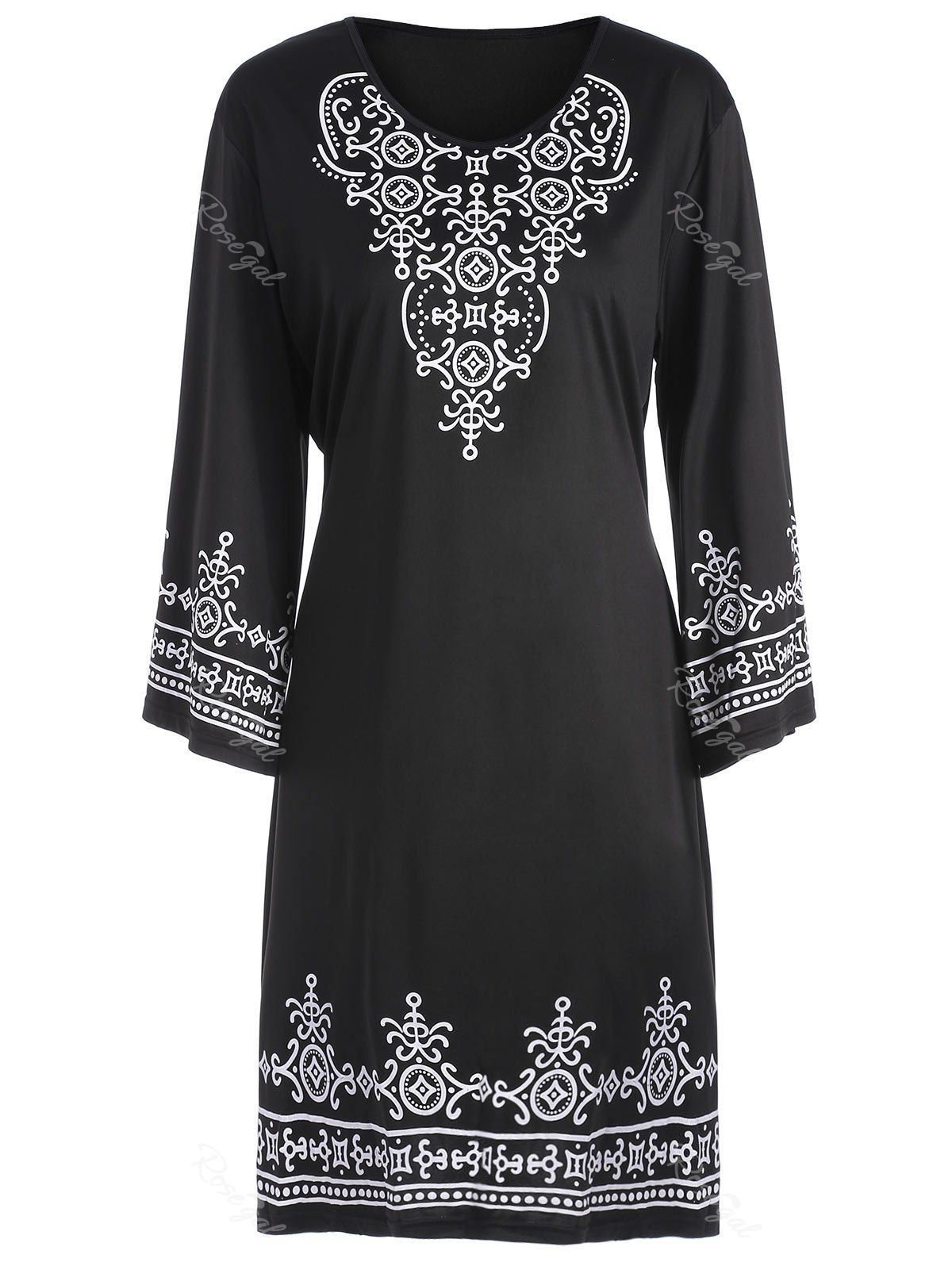 Tribal Print Plus Size T Shirt Dress, Black