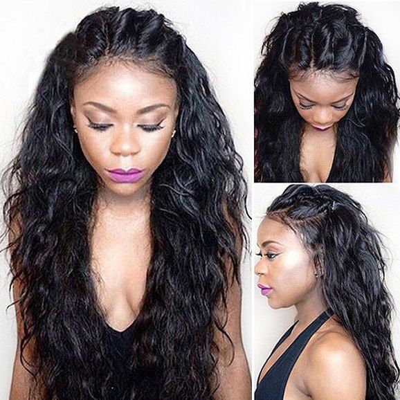 Long Shaggy Free Part Water Wave Lace Front Synthetic Wig, Black