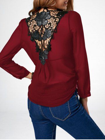 Off Lace Trim Asymmetric Chiffon Long Sleeve Blouse Rosegal