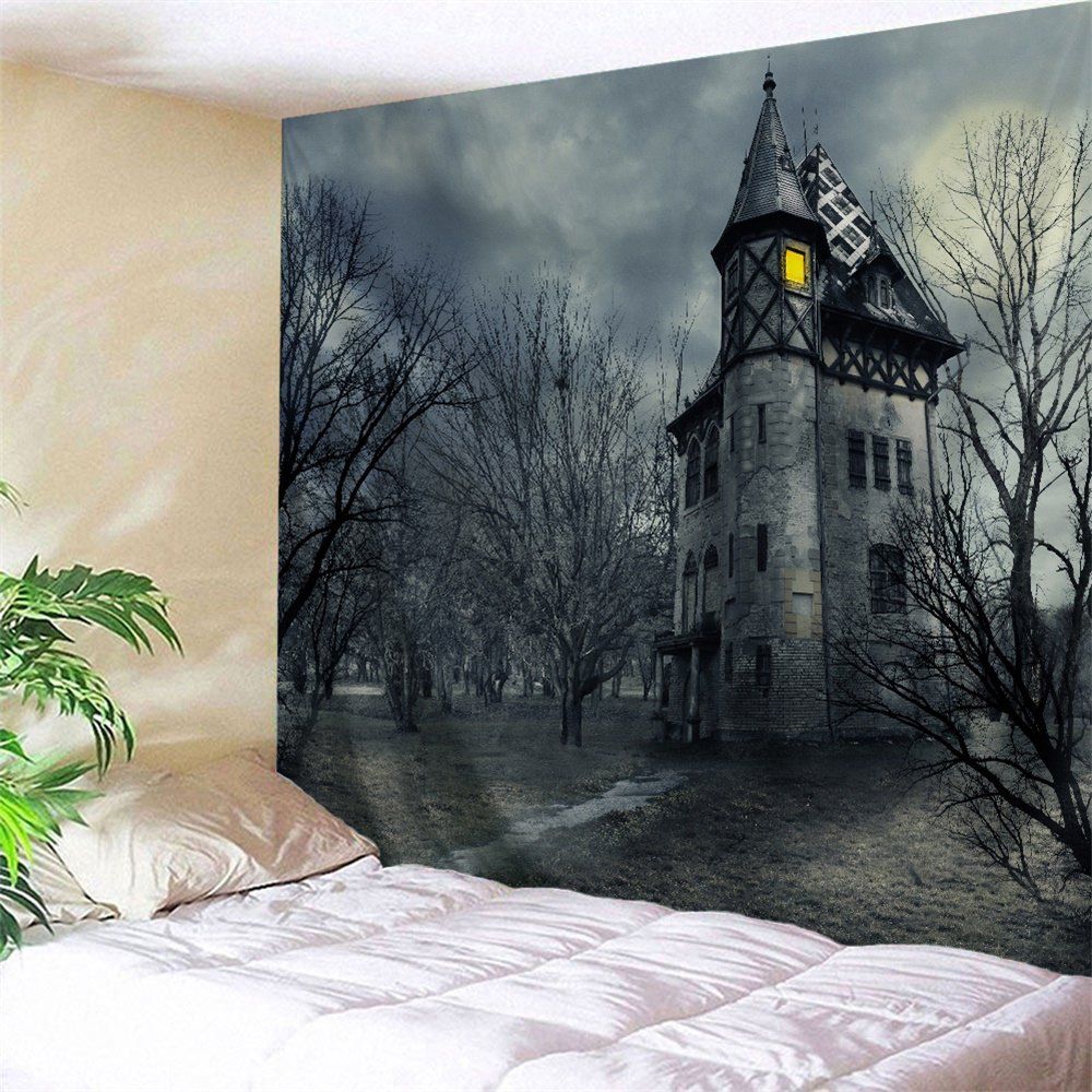 Halloween Castal Print Tapestry Wall Hanging Art Decoration, Gray