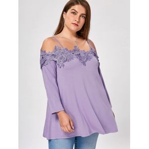 Light Purple 3xl Lace Insert Cold Shoulder Plus Size Blouse RoseGal