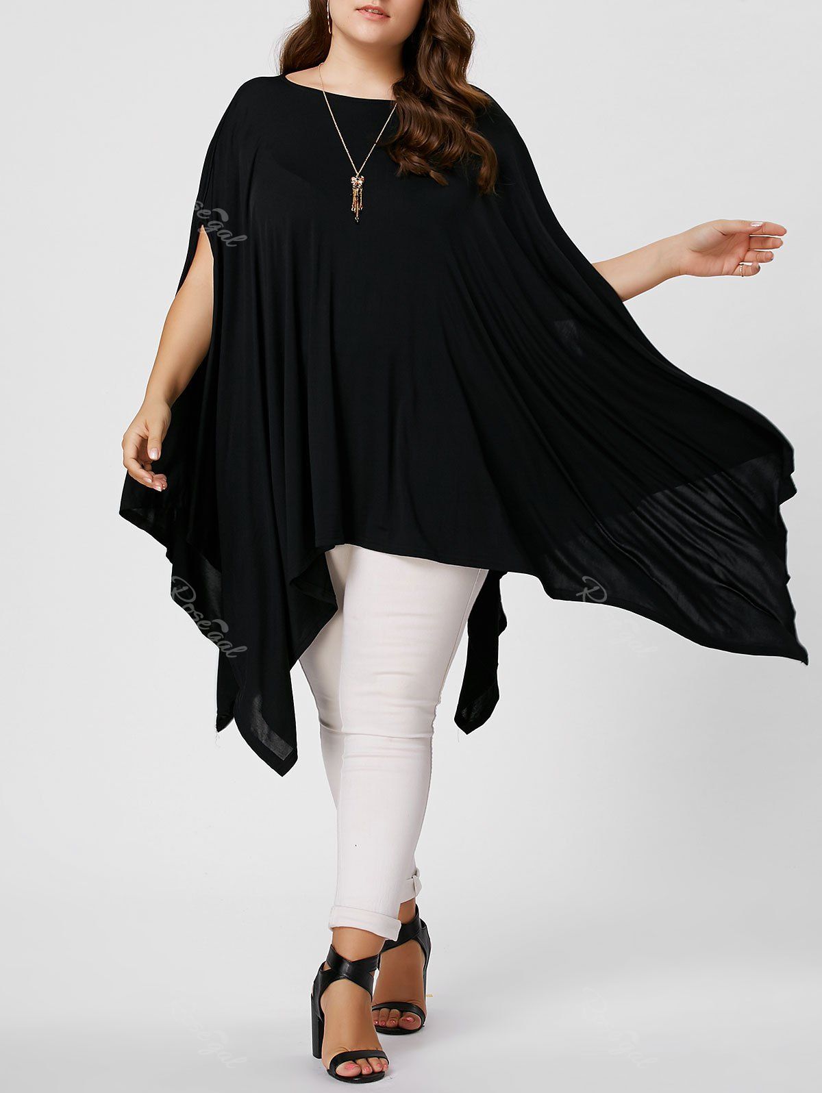 Off Plus Size Batwing Asymmetric Poncho T Shirt Rosegal