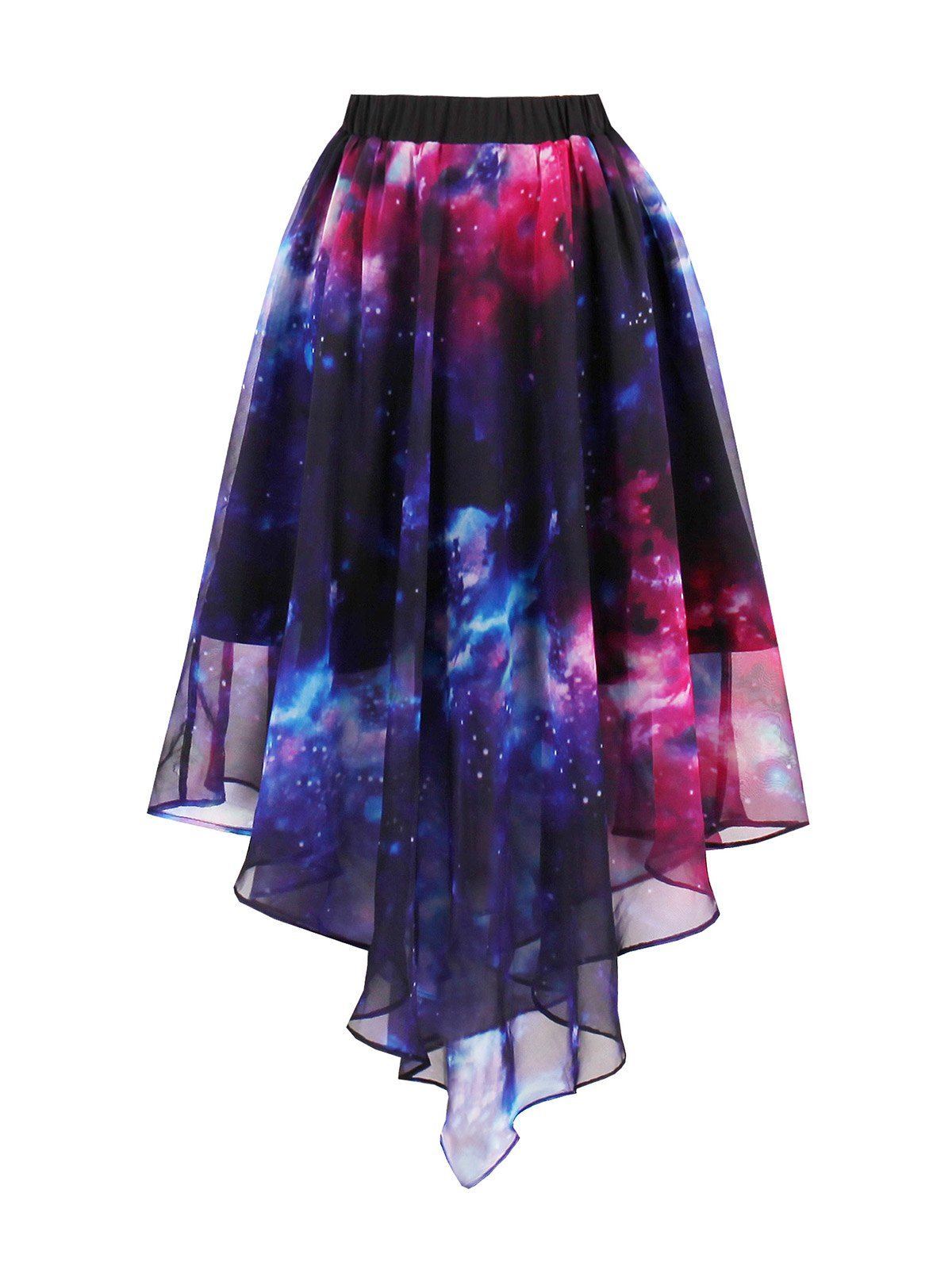 Starry Sky Print Chiffon Handkerchief Skirt, Blue