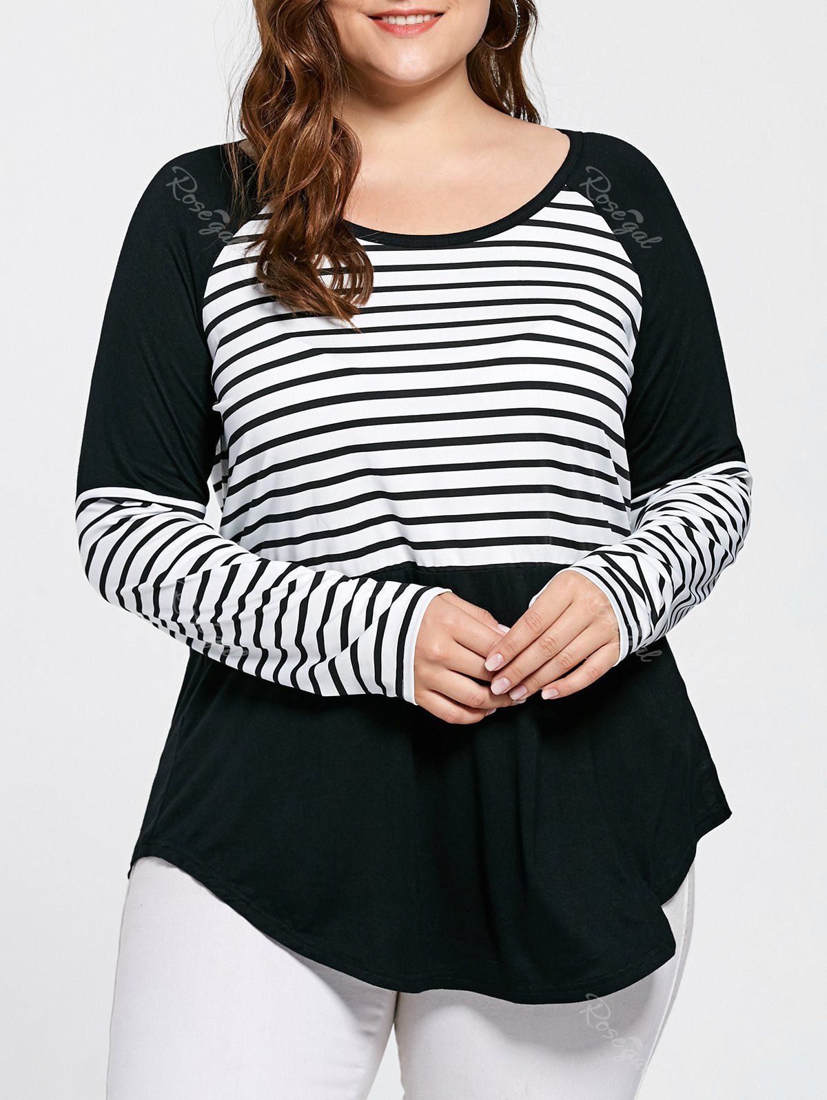 Off Plus Size Striped Raglan Sleeve Top Rosegal