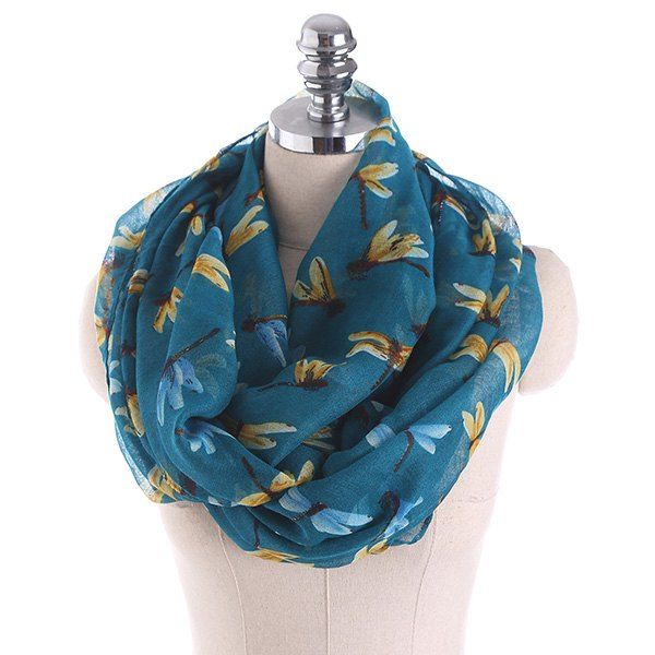 

Multicolor Dragonfly Printing Infinity Scarf, Blackish green