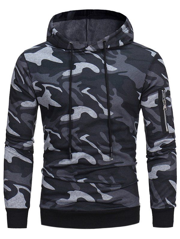 Camouflage Fleece Pullover Hoodie, Gray
