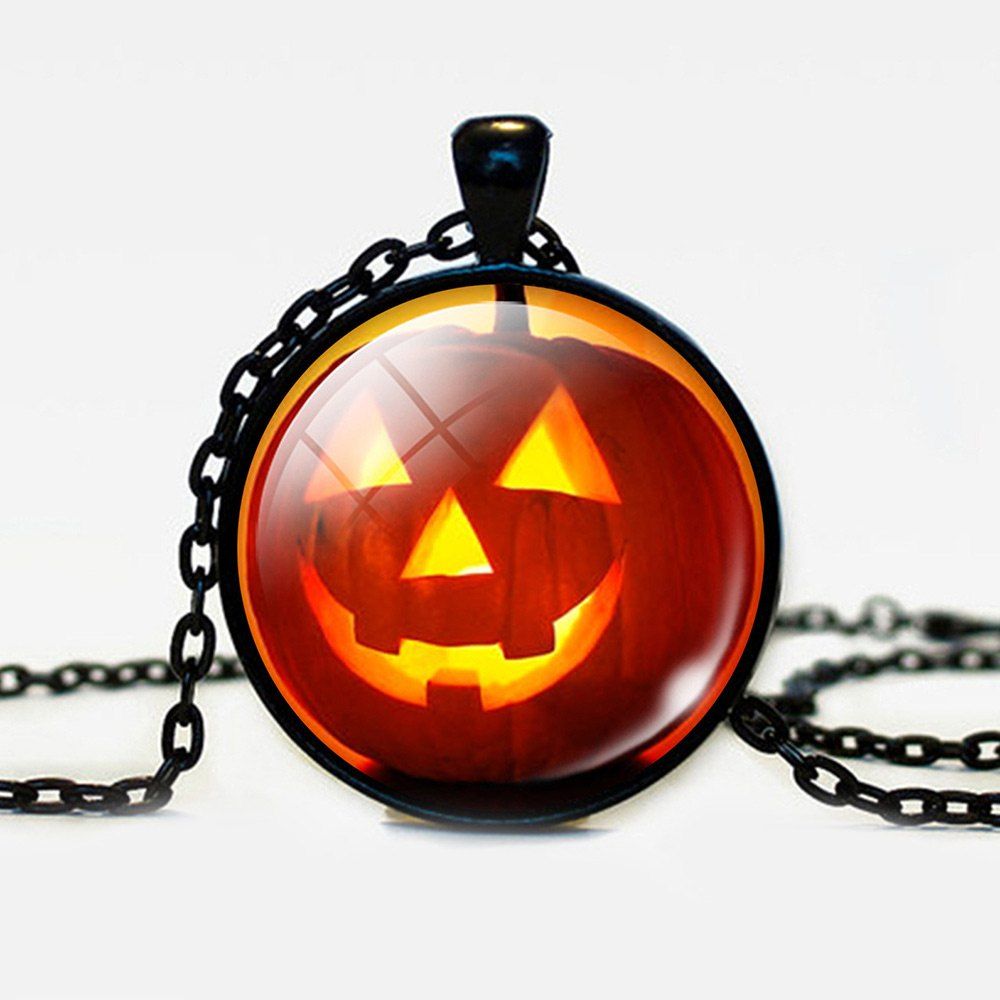

Halloween Devil Pumpkin Round Pendant Necklace, Black
