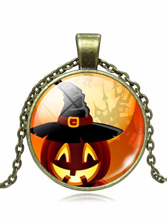 

Wizard Hat Halloween Pumpkin Pendant Necklace, Bronze