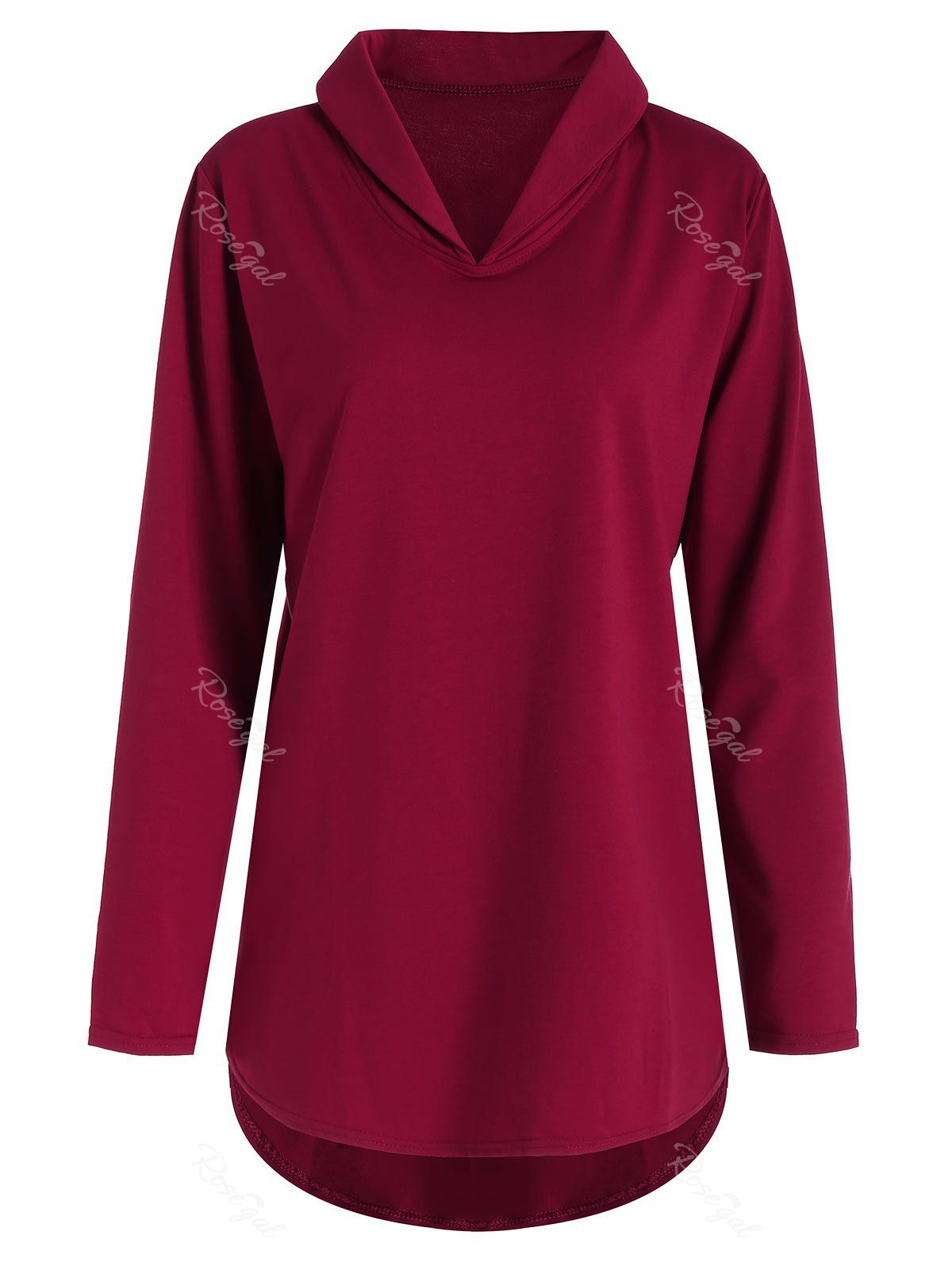 Plus Size High Low V Neck Tee, Wine red