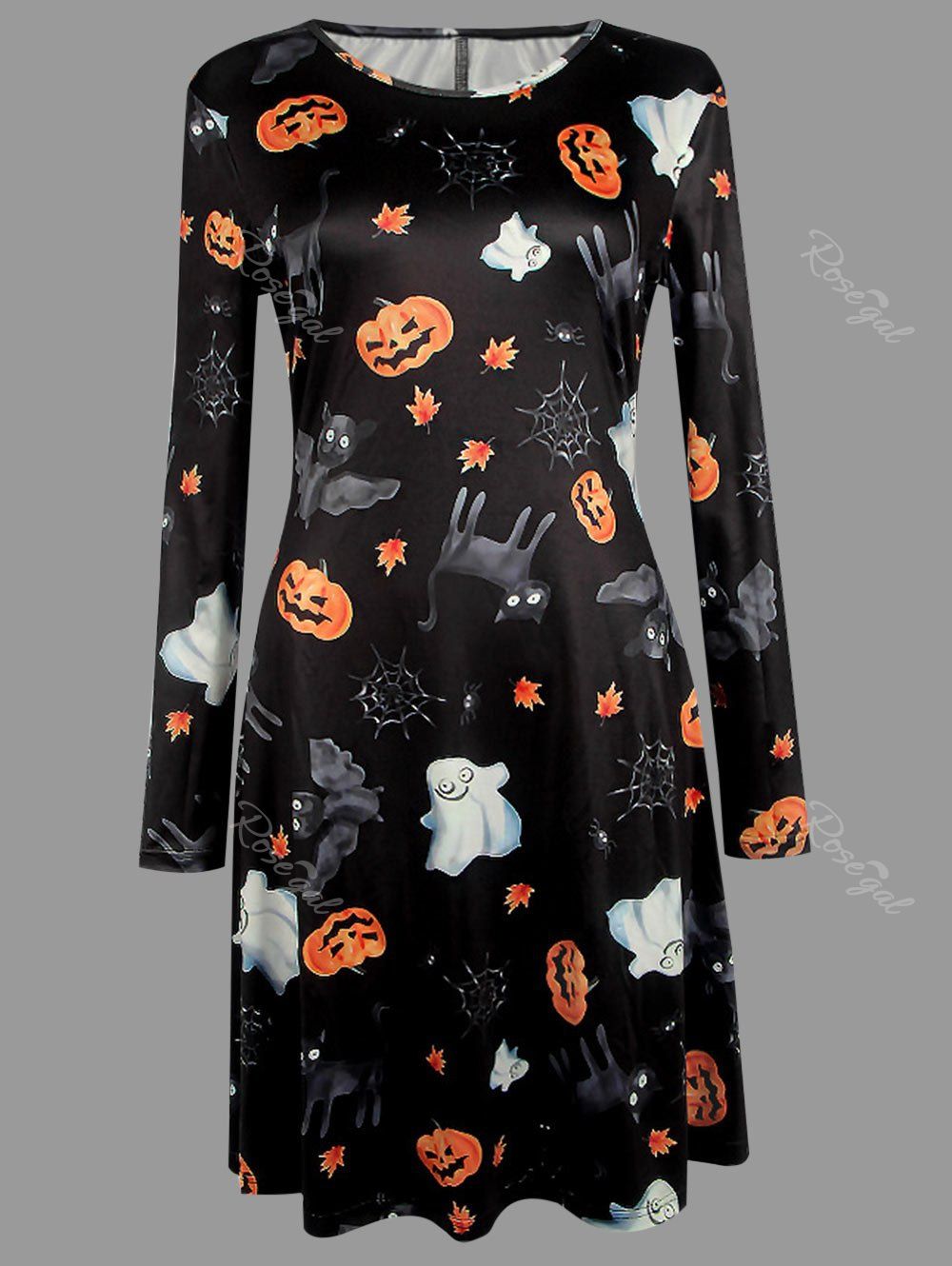 

Plus Size Halloween Bat Cat Pumpkin Print Dress, Black
