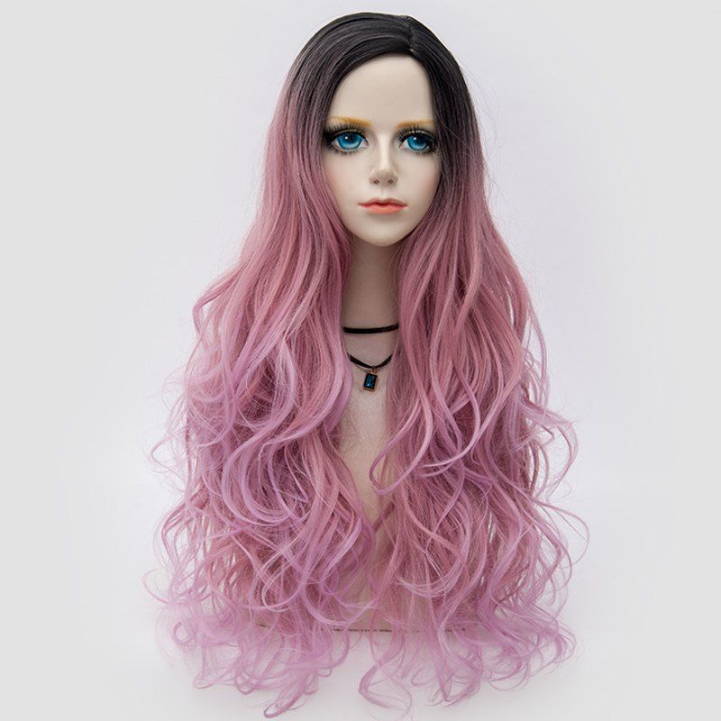 

Long Side Parting Layered Shaggy Wavy Colormix Synthetic Party Wig, Pink