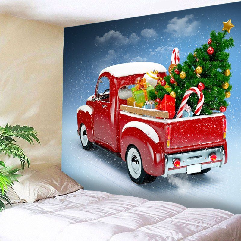 

Car Christmas Tree Print Tapestry Wall Hanging Art Decoration, Red