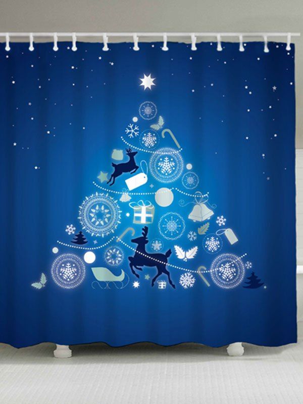 Christmas Tree Animal Bath Curtain, Blue