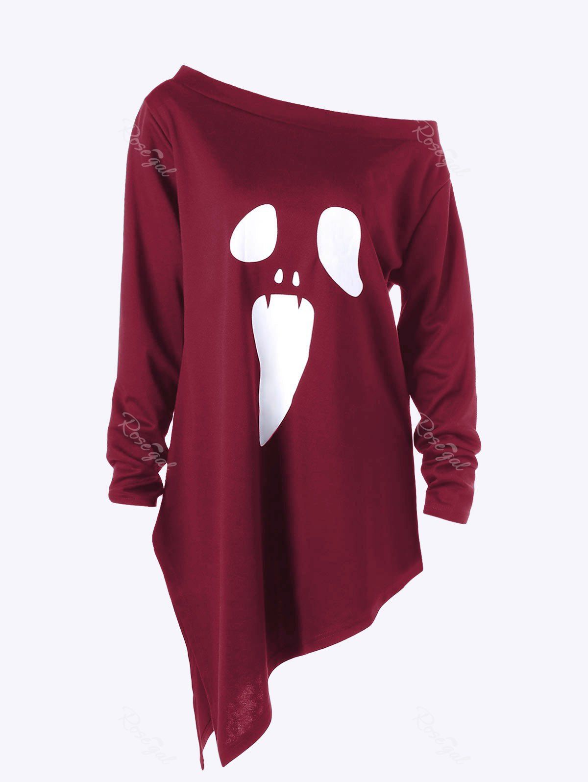 Halloween Plus Size Graphic Asymmetric Skew Neck Sweatshirt, Wine red
Halloween Plus Size Graphic Asymmetric Skew Neck Sweatshirt, Wine red
