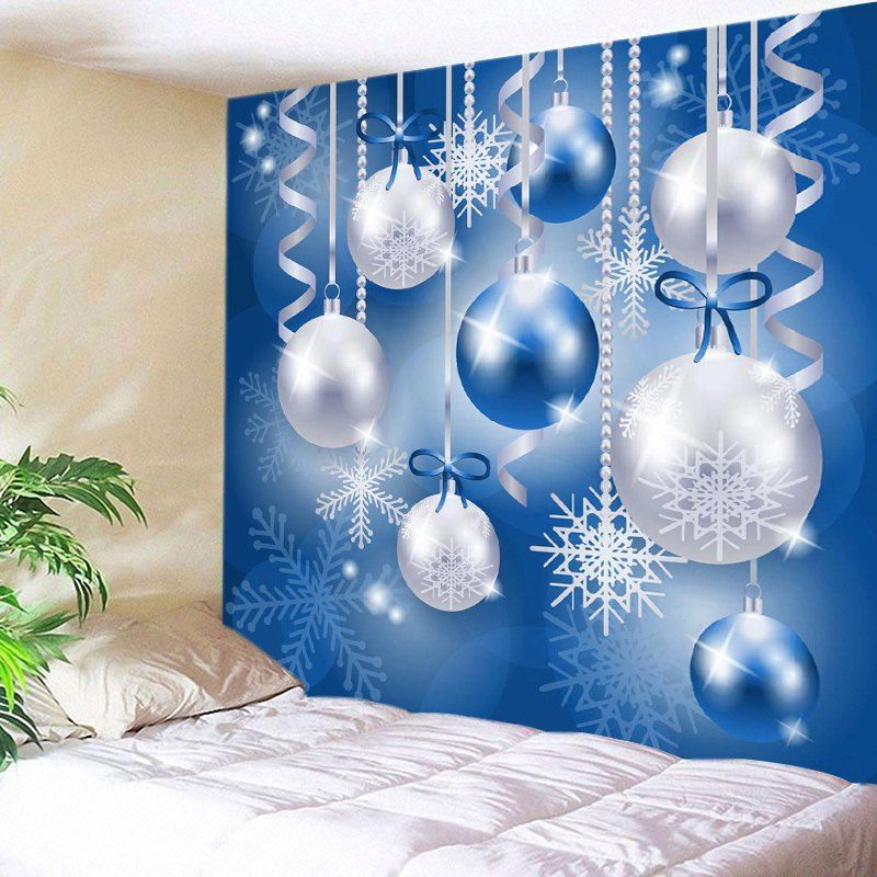 

Christmas Balls Snowflake Print Tapestry Wall Hanging Art Decoration, Blue