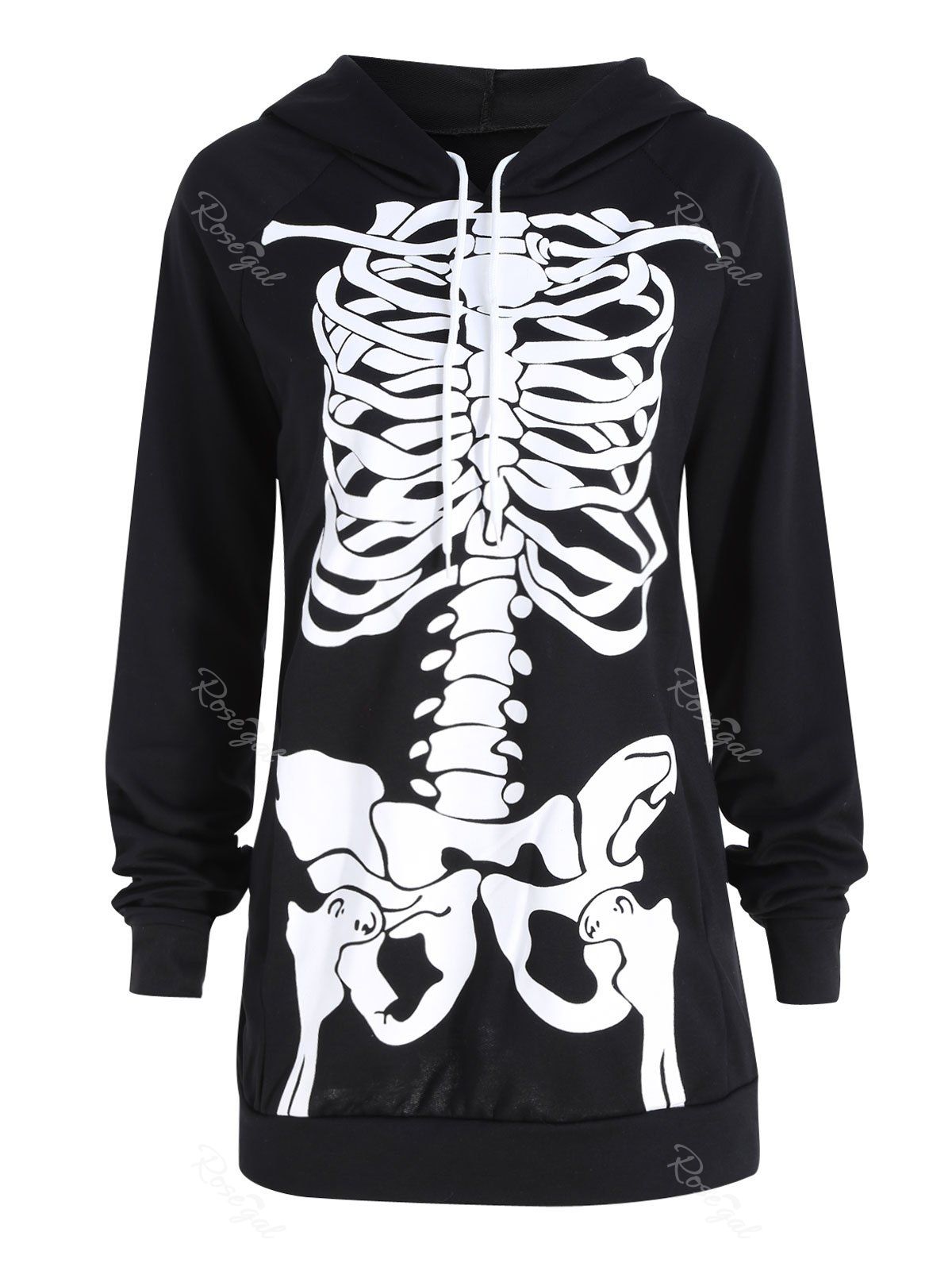 

Halloween Plus Size Skeleton Printed Hoodie, Black
