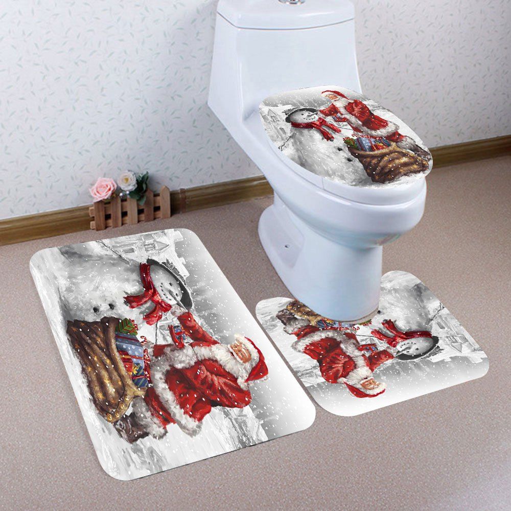 

Nonslip Father Christmas and Snowman Pattern 3Pcs Bathroom Mats Set, Colorful