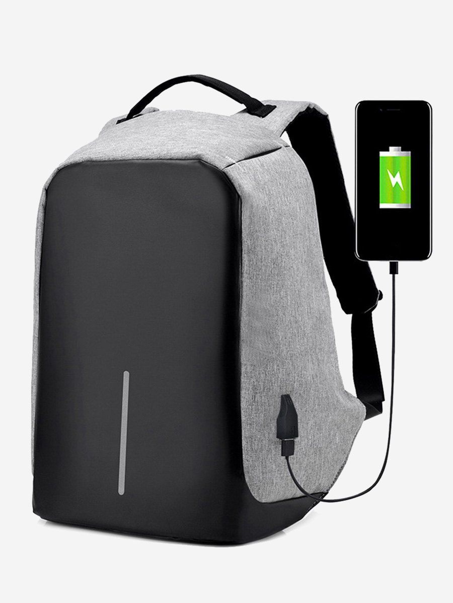 

Straight Line USB Charging Port School Backpack, Gray