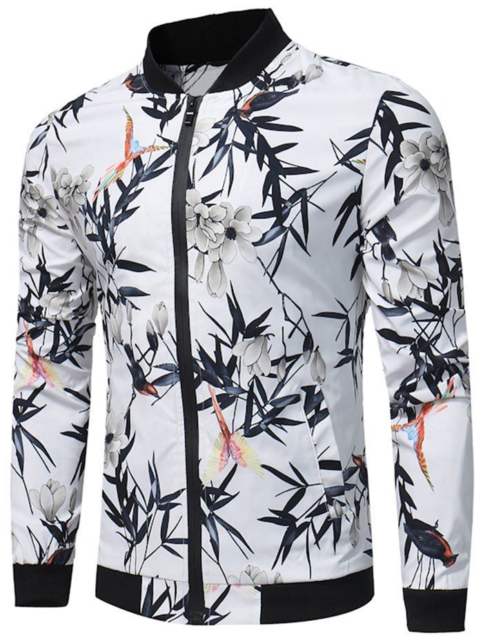 Zip Up Bird and Flower Print Jacket, White
Zip Up Bird and Flower Print Jacket, White