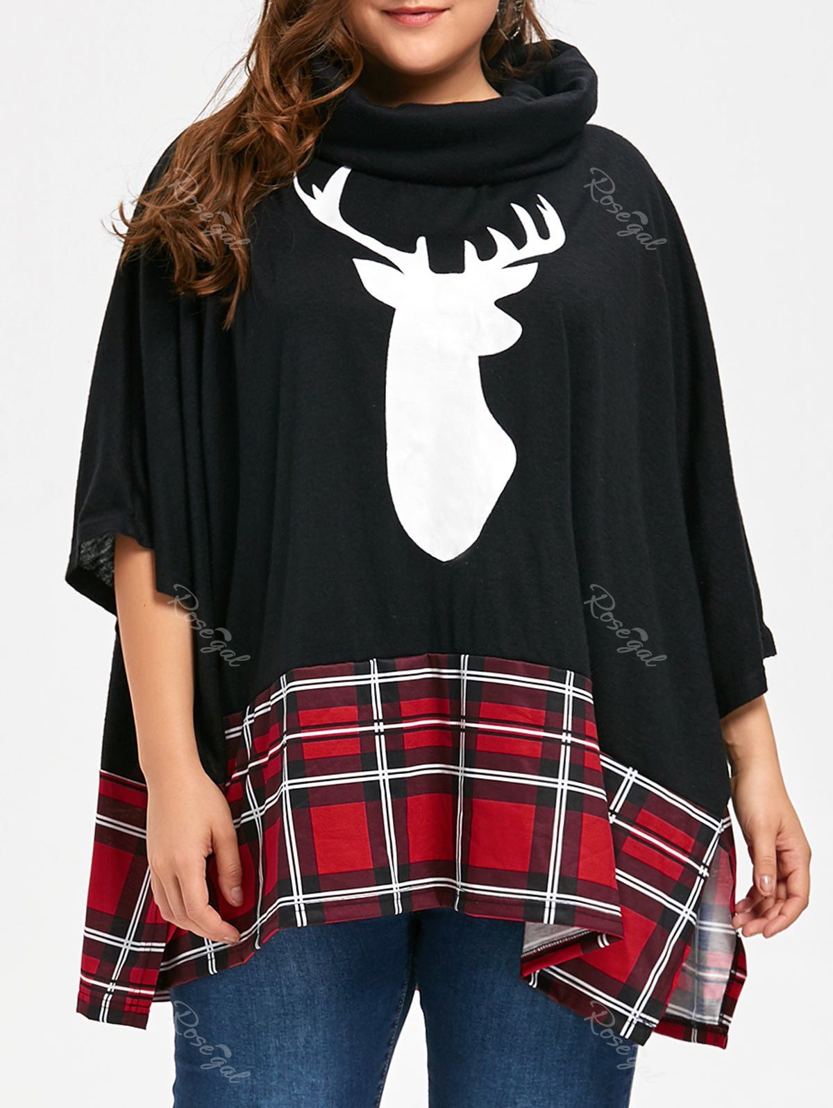 

Christmas Reindeer Print Plus Size Sweatshirt, Black
