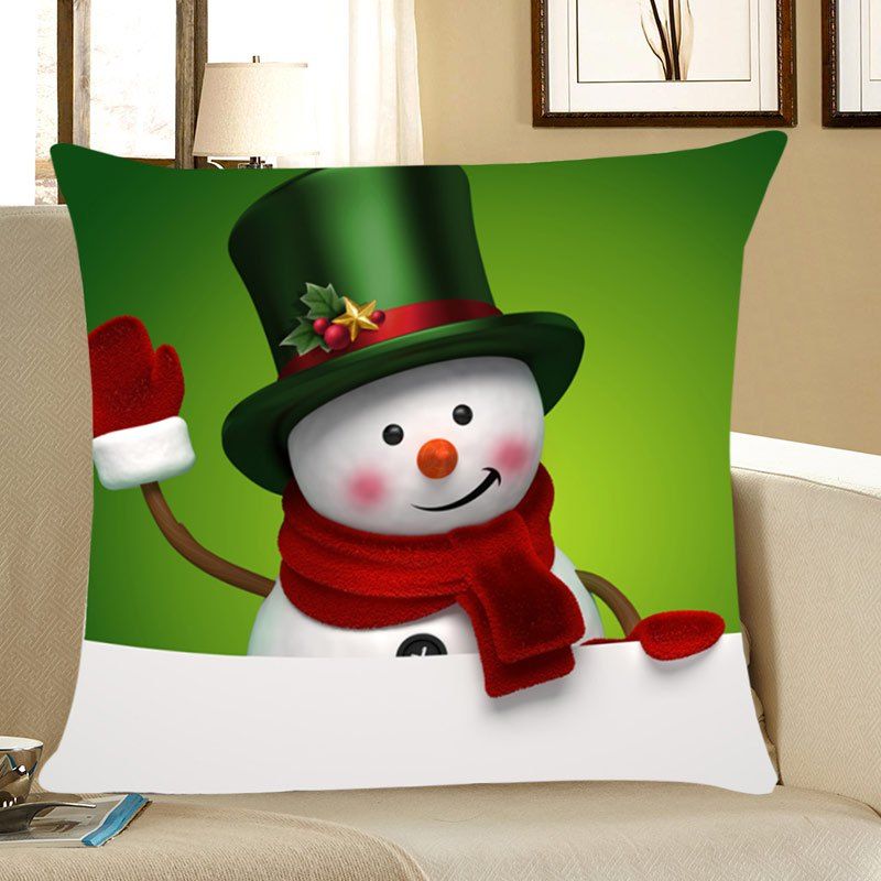 

Christmas Snowman Pattern Throw Pillow Case, Green