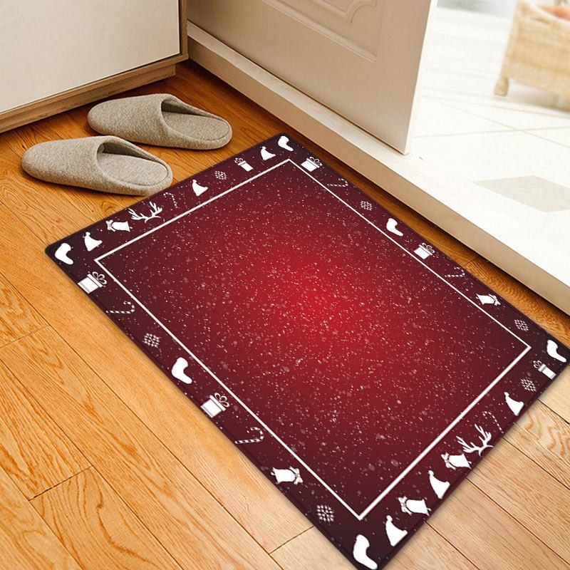 Christmas Theme Pattern Anti-skid Water Absorption Area Rug, Red