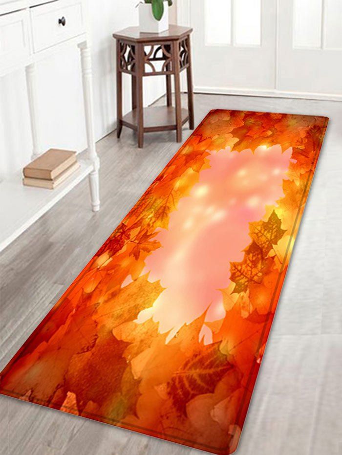 Maple Leaves Pattern Anti-skid Water Absorption Area Rug, Light red
