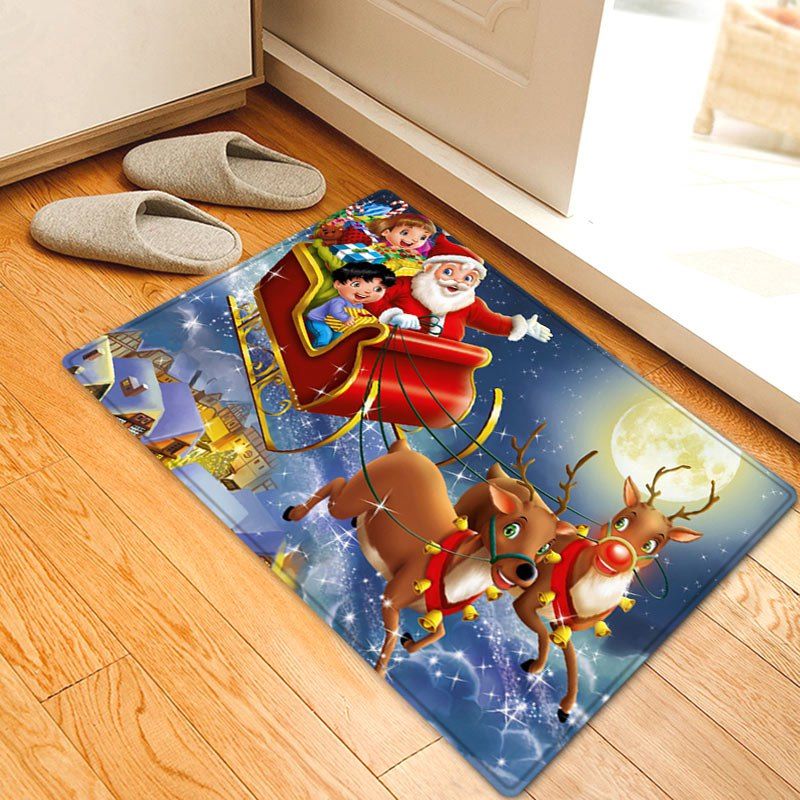 Christmas Night Santa Sleigh Pattern Anti-skid Water Absorption Area Rug, Red