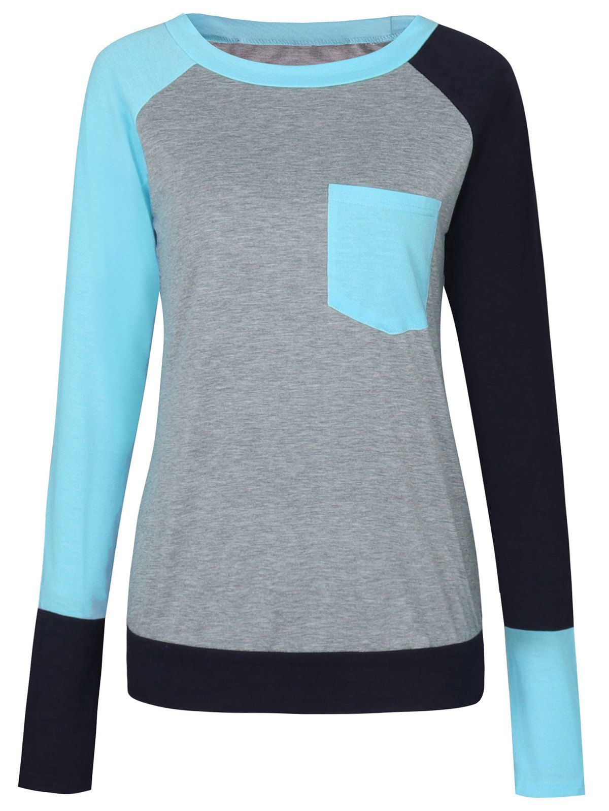 Pocket Color Block Raglan Sleeve T-shirt, Lake blue