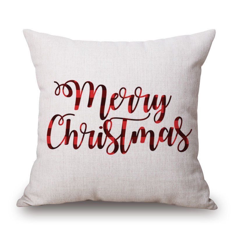 

Merry Christmas Print Decorative Linen Sofa Pillowcase, Off-white