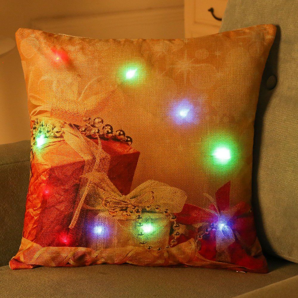 

Creative Christmas Present Pattern LED Light Glowing Pillow Case, Colorful