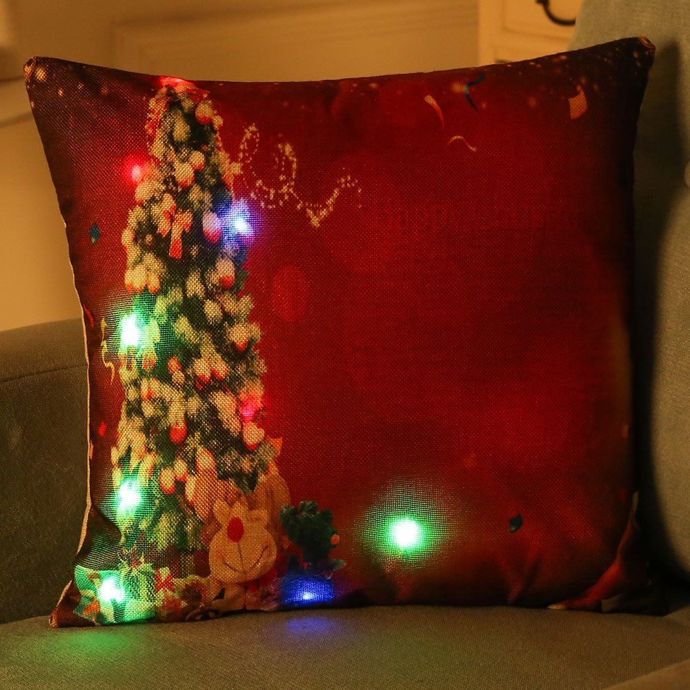 

Decorative LED Light Glowing Christmas Tree Pillow Case, Red