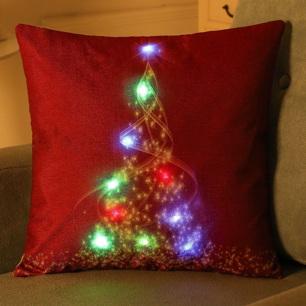 

Creative Christmas Tree LED Light Glowing Pillow Case, Red