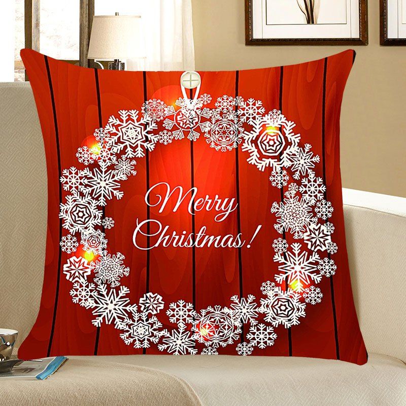 Christmas Snows Wreath Pattern Square Pillow Case, Red