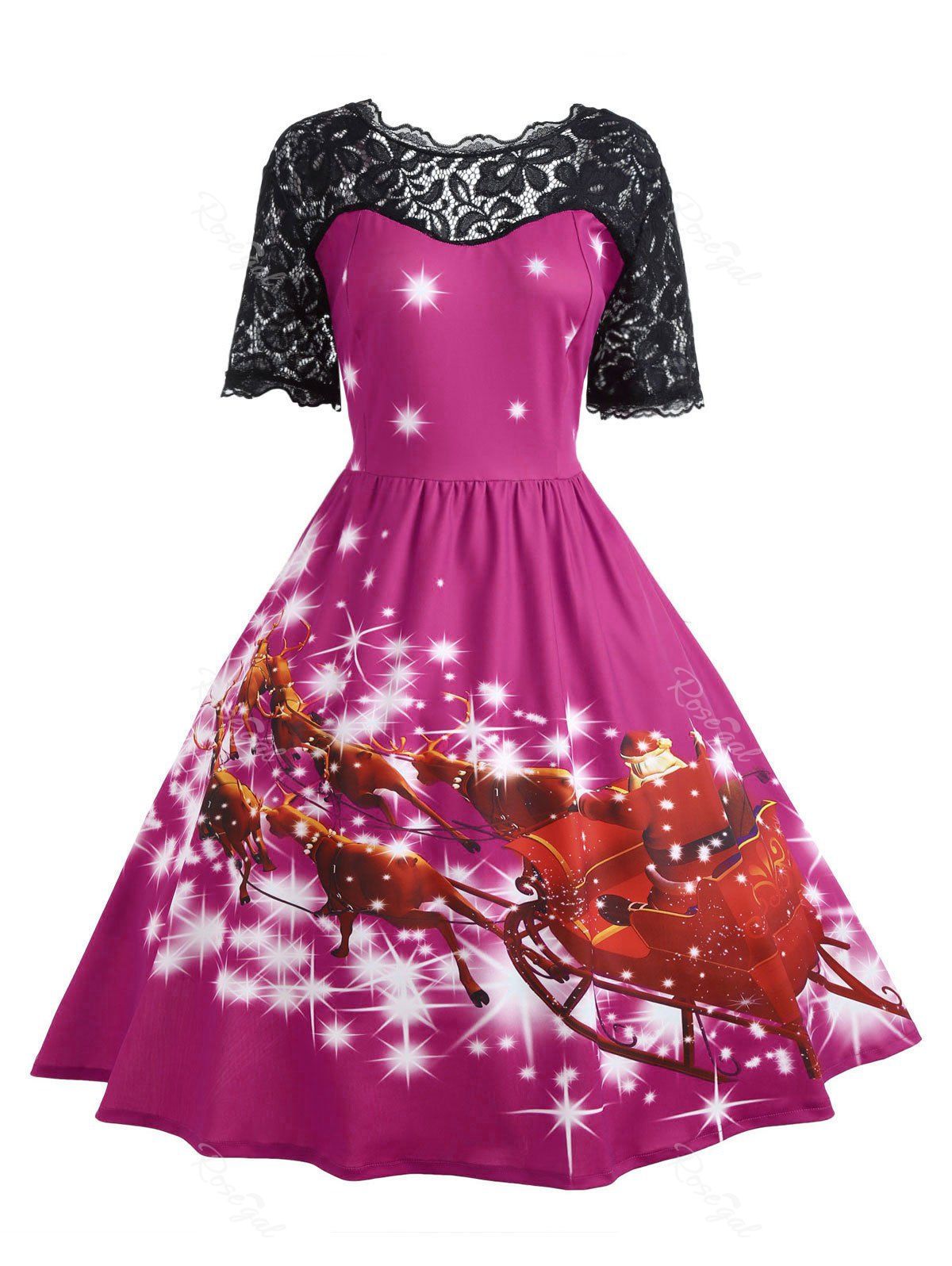 

Plus Size Lace Panel Midi Father Christmas Party Dress, Tutti frutti