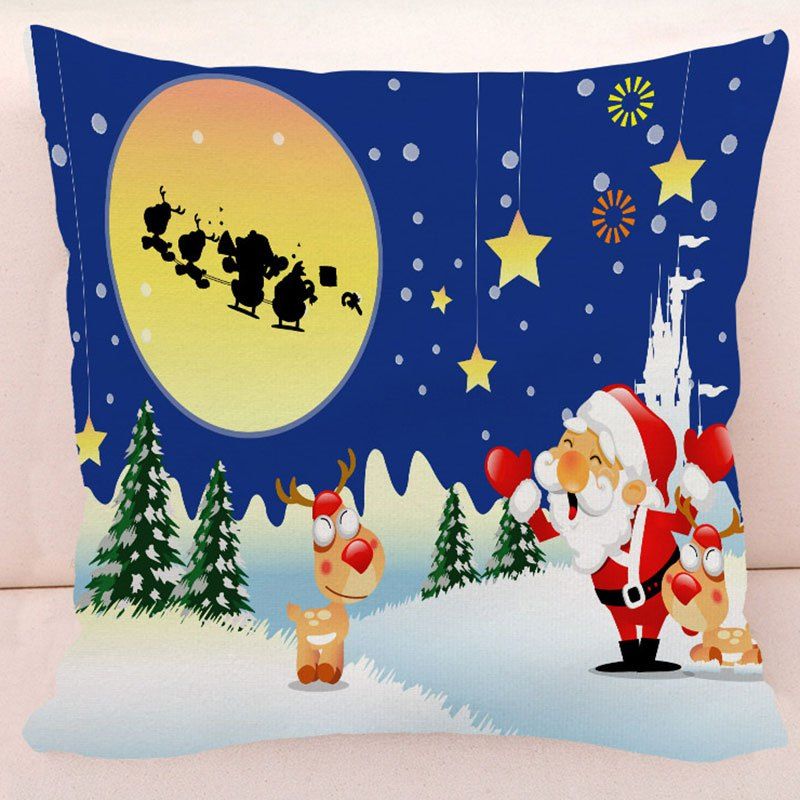 

Christmas Santa Deer Star Pillow Case, Blue