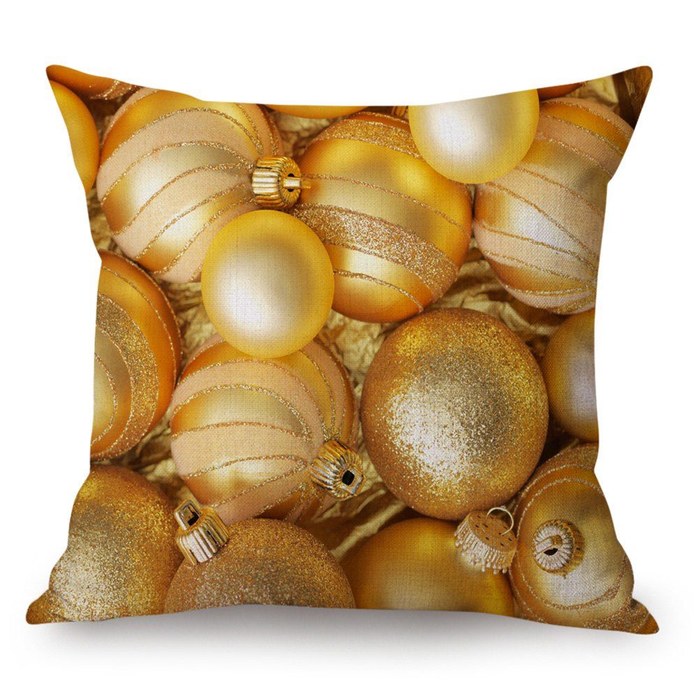 Christmas Balls Pattern Linen Decorative Pillowcase, Golden