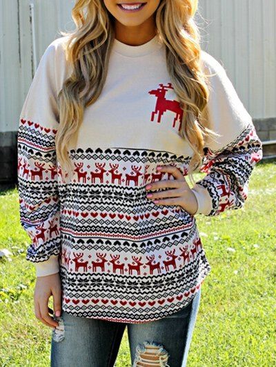 Merry Christmas Print and Elk Sweatshirt, Colormix