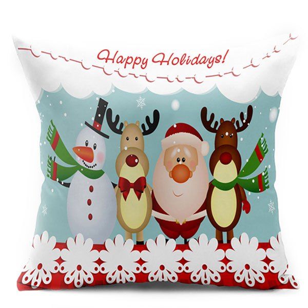 

Christmas Snowman Elk Santa Claus Double Side Printed Pillow Case, Colormix