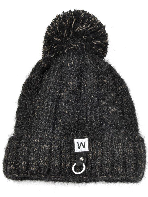 

Letter W Embroidery Embellished Thicken Knitted Pom Beanie, Black